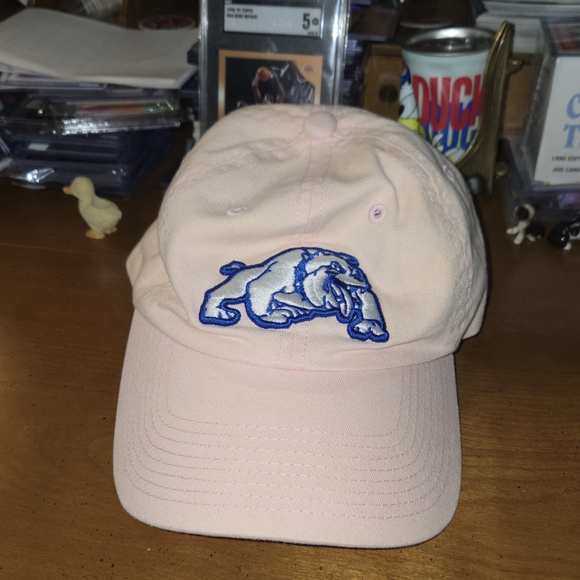Notre Dame Light Pink And Embroidered Blue Bulldog Adjustable Baseball Cap Hat - Picture 3 of 11